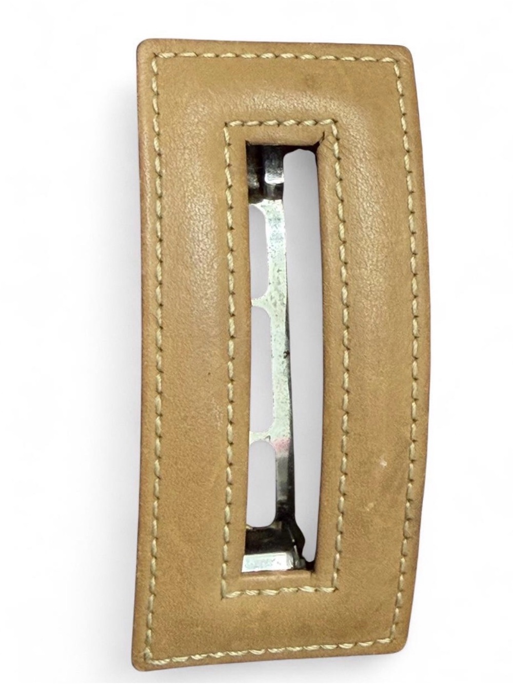 Vintage Coach Leather Rectangular Hair Barrette - Tan